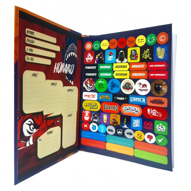 Cuaderno Cosido Master Masculino Scribe 100 Hojas Cuadriculado – Pasta Dura + Stickers