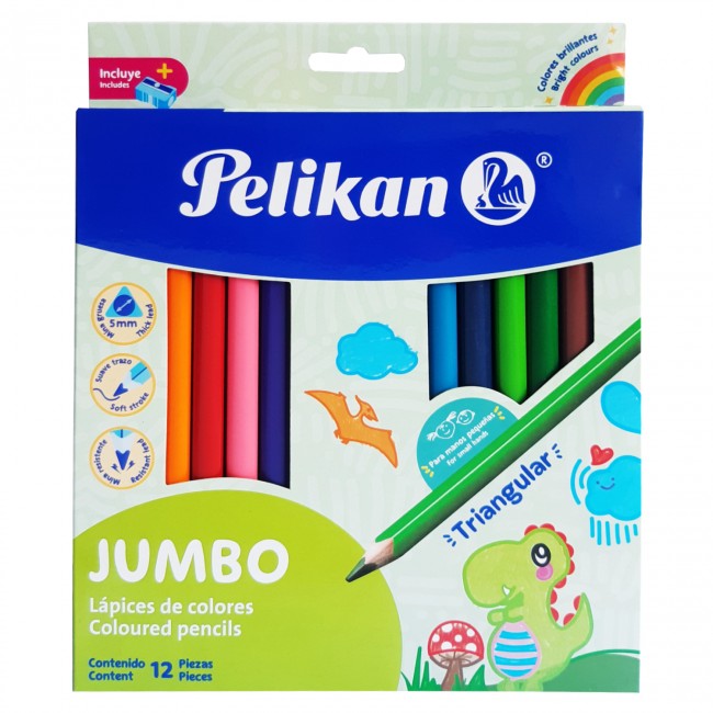 Color Jumbo x12 PELIKAN - Colores Triangulares para Manos Pequeñas con Minas de 5mm