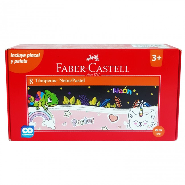Tempera Neon/Pastel x8 FABER-CASTELL - Brillo y Elegancia para Niños