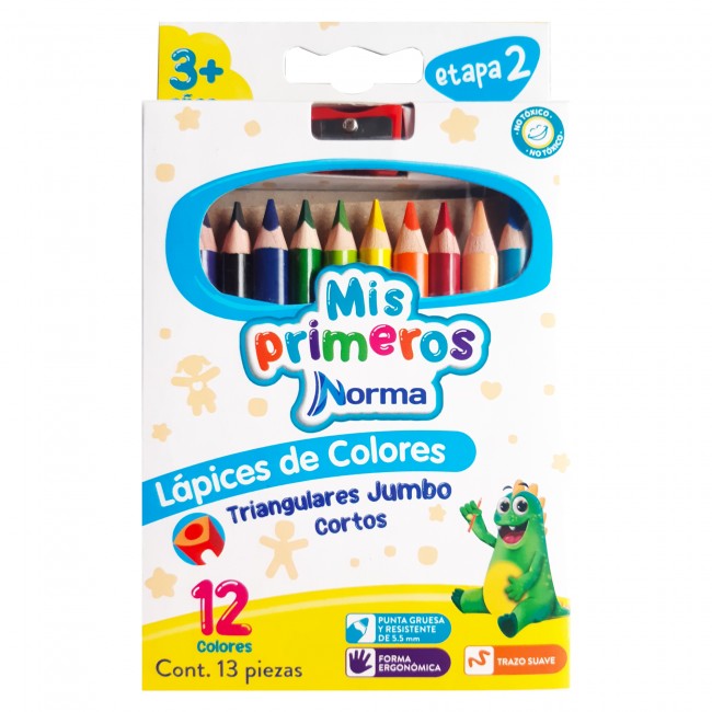 Colores Súper Triangulares Jumbo x12 NORMA: Mis Primeros Colores Cortos