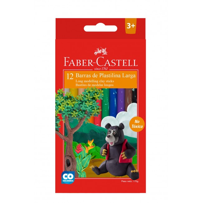 Plastilina Larga Faber-Castell - 12 Barras, Suave, No Tóxica