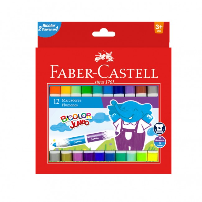 Plumón jumbo bicolor x12 Faber Castell