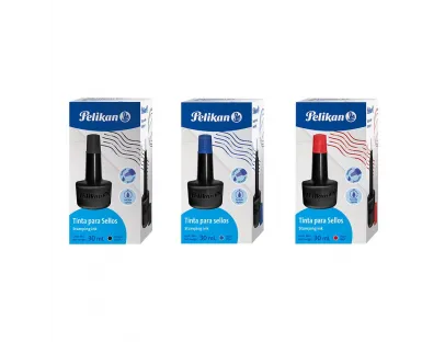 Tinta para Sellos PELIKAN - 30ML, Secado Rápido, Negro/Rojo/Azul