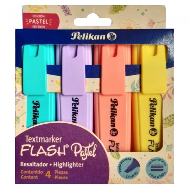 Resaltador flash pastel x4 Pelikan