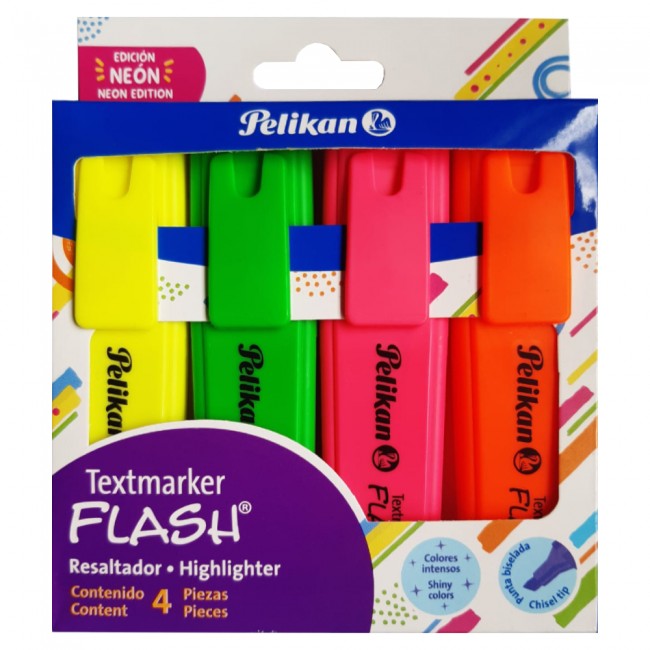 Resaltador flash neon x4 Pelikan