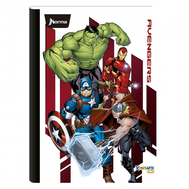 Cuaderno Cosido Avengers Norma 100 Hojas Cuadriculado – Carátula Repujada + Stickers