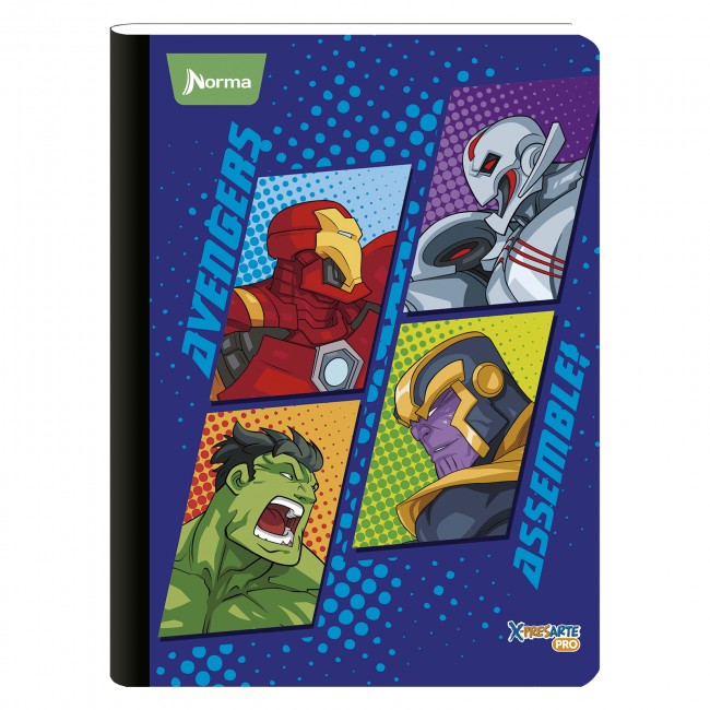 Cuaderno Cosido Avengers Norma 100 Hojas Cuadriculado – Carátula Repujada + Stickers