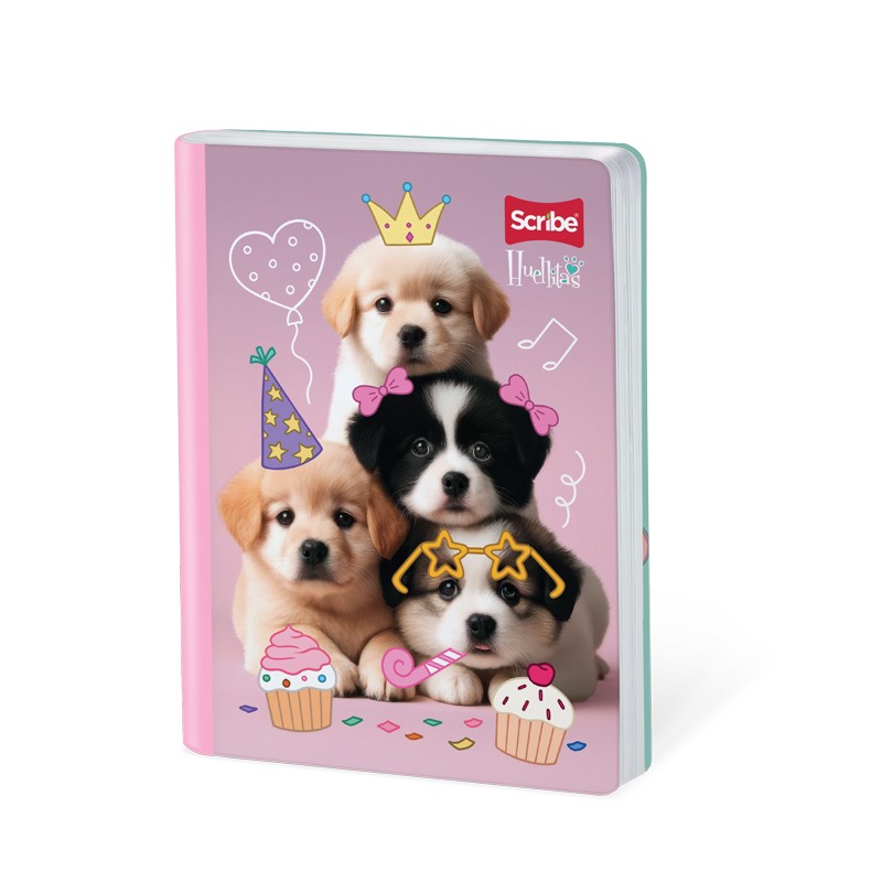 Cuaderno Cosido Huellitas Scribe 50 Hojas Cuadriculado – Stickers + Hoja Decorada