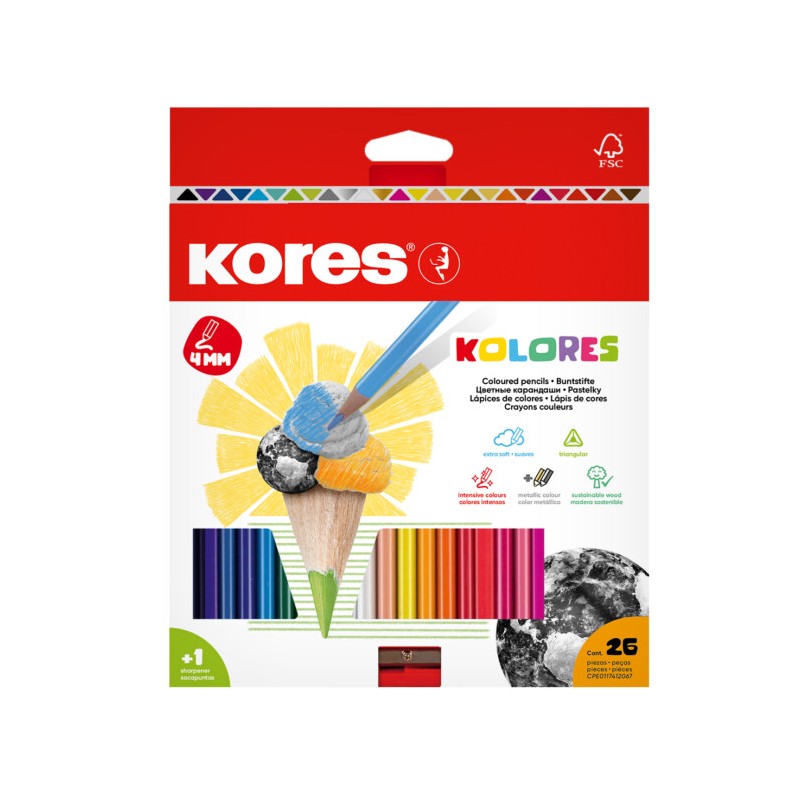 Color Kolores Tri 4mm x26 KORES - 26 Colores Triangulares con 2 Metalizados