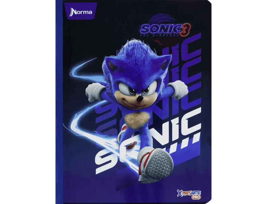 Cuaderno Cosido Sonic Norma 100 Hojas Doble Línea – Carátula Plastificada Oficial Sega