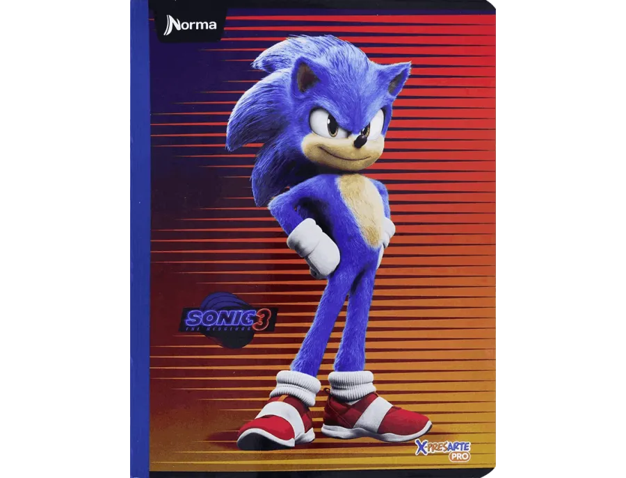 Cuaderno Cosido Sonic Norma 100 Hojas Doble Línea – Carátula Plastificada Oficial Sega