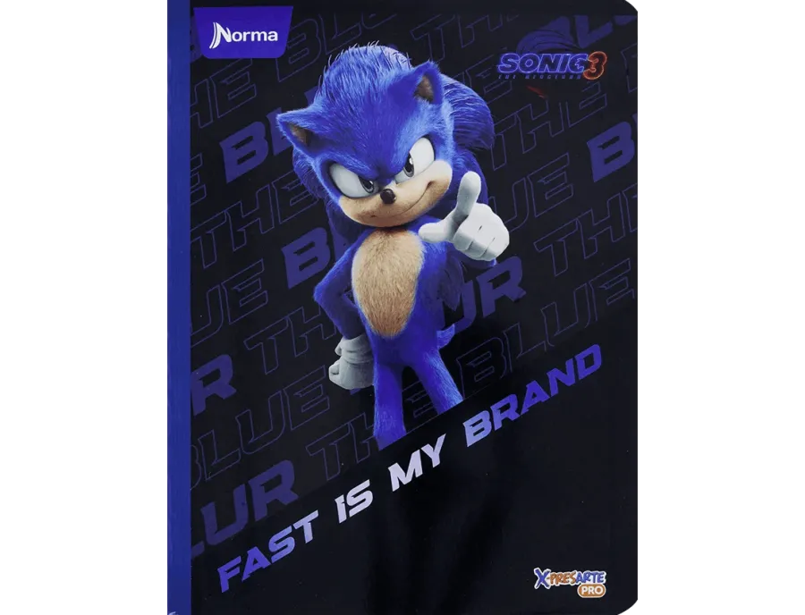 Cuaderno Cosido Sonic Norma 100 Hojas Doble Línea – Carátula Plastificada Oficial Sega