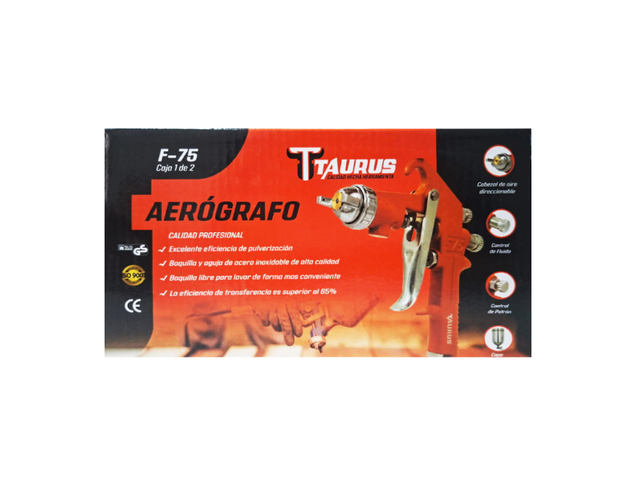 Aerógrafo Taurus F-75 Profesional – Copa 400 cc Gravedad + Cabezal Direccionable