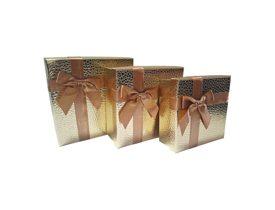 Set de Cajas de Regalo Cuadradas Metalizadas con Moño Armado – Elegancia y Practicidad en cada Detalle