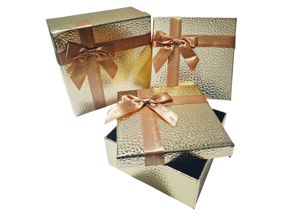 Set de Cajas de Regalo Cuadradas Metalizadas con Moño Armado – Elegancia y Practicidad en cada Detalle