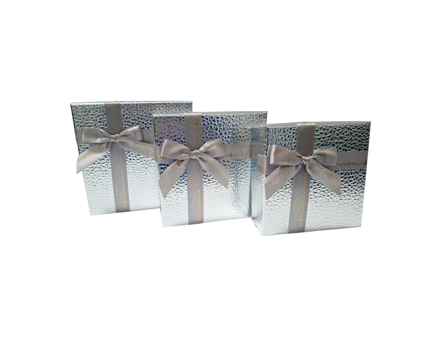 Set de Cajas de Regalo Cuadradas Metalizadas con Moño Armado – Elegancia y Practicidad en cada Detalle