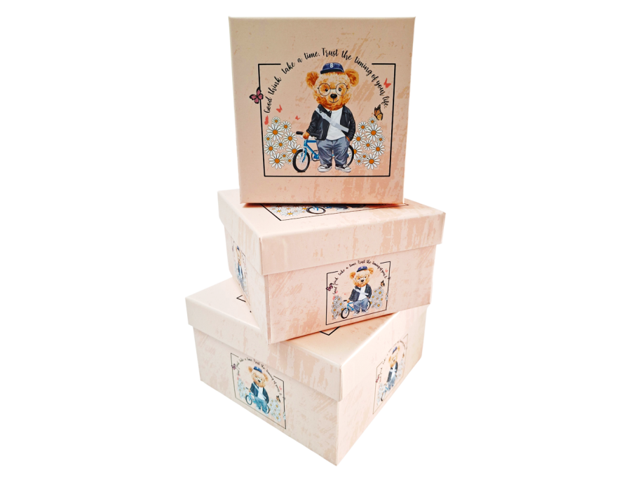 Set de Cajas de Regalo Cuadradas con Diseño Teddy o Mariposa – Elegancia y Dulzura en Cada Detalle