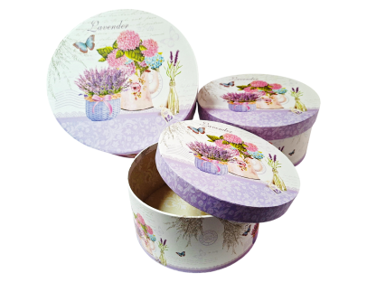 Caja de regalo redonda (Set x3) diseños lavanda y Teddy