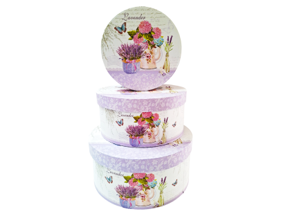 Caja de regalo redonda (Set x3) diseños lavanda y Teddy