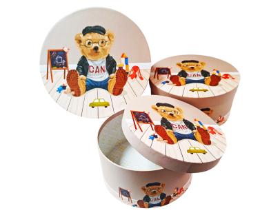 Caja de regalo redonda (Set x3) diseños lavanda y Teddy