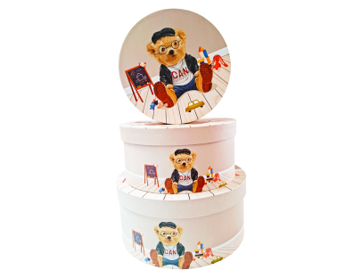 Caja de regalo redonda (Set x3) diseños lavanda y Teddy