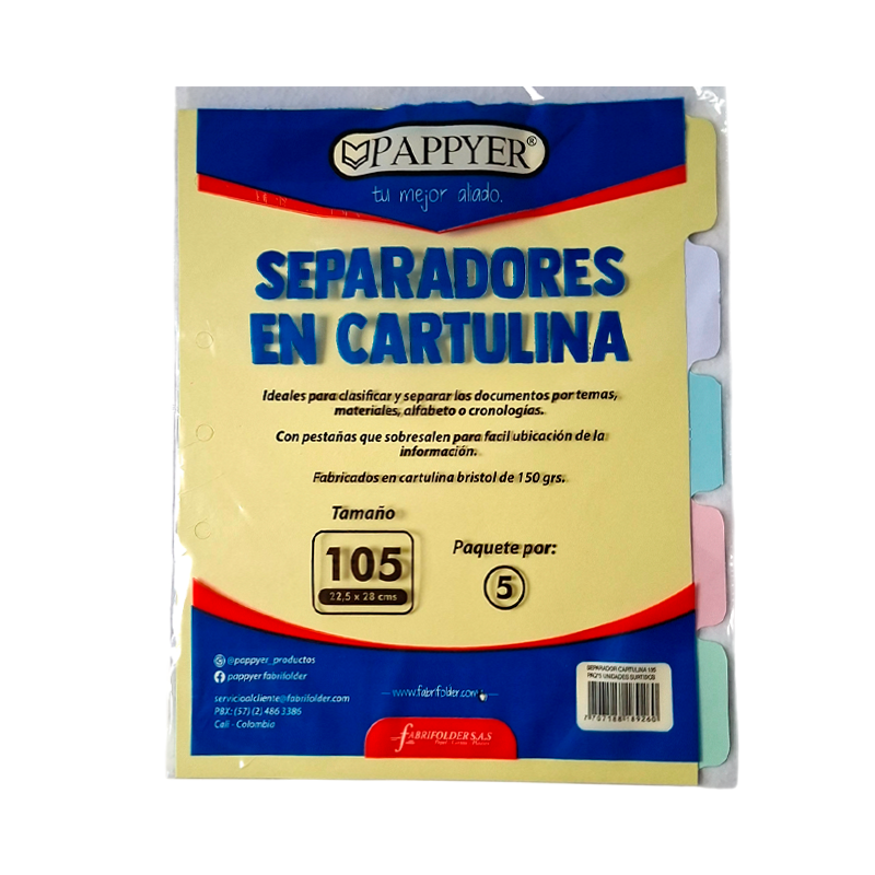 Separadores 105 Cartulina de Colores – 105 Unidades para Carpetas y Catálogos