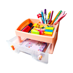 Organizador Plástico 7 Divisiones con Cajón – Escritorio Multiuso Colores Surtidos