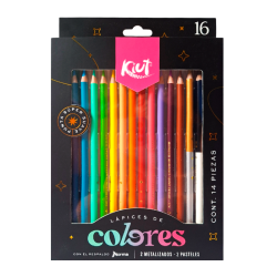 Colores Super Suave Kiut x16 – 14 Lápices + 2 Metálicos y 2 Pastel