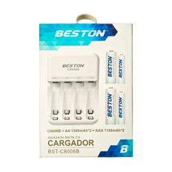 Cargador de Pilas Beston + 4 Pilas Recargables (2 AA + 2 AAA) – Carga Simultánea