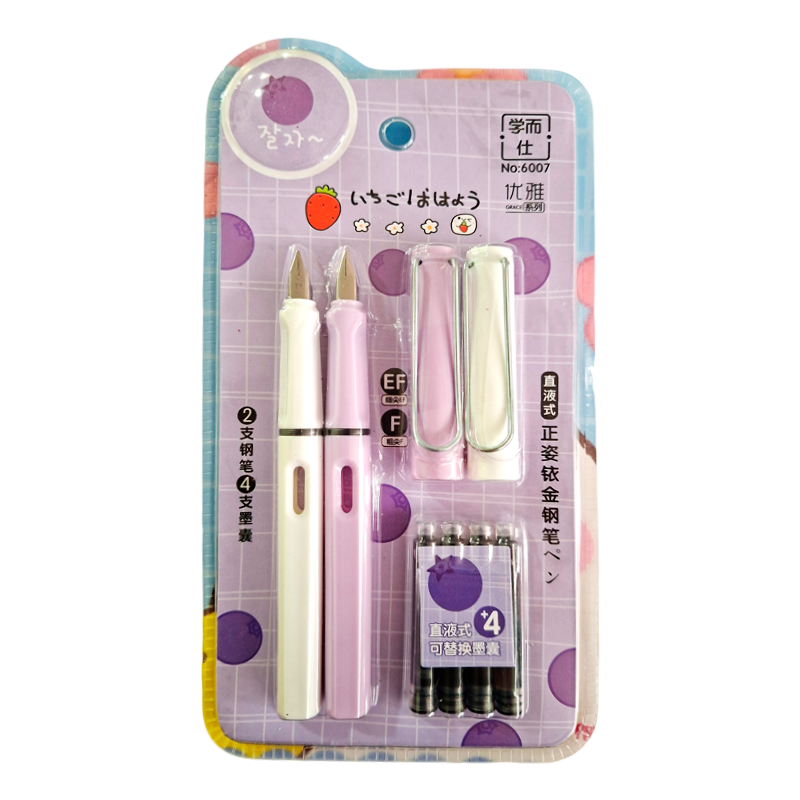 Estilógrafo x2 + 4 Repuestos Pastel – Pack 2 Plumas + Cartuchos Blíster