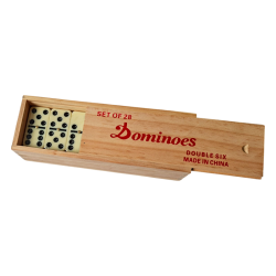 Domino Caja de Madera x28 – Fichas Blancas Puntos Negros Mediano