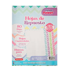 Repuesto Hojas 105 Flower Power Primavera – 100 Hojas Rayadas o Cuadriculadas