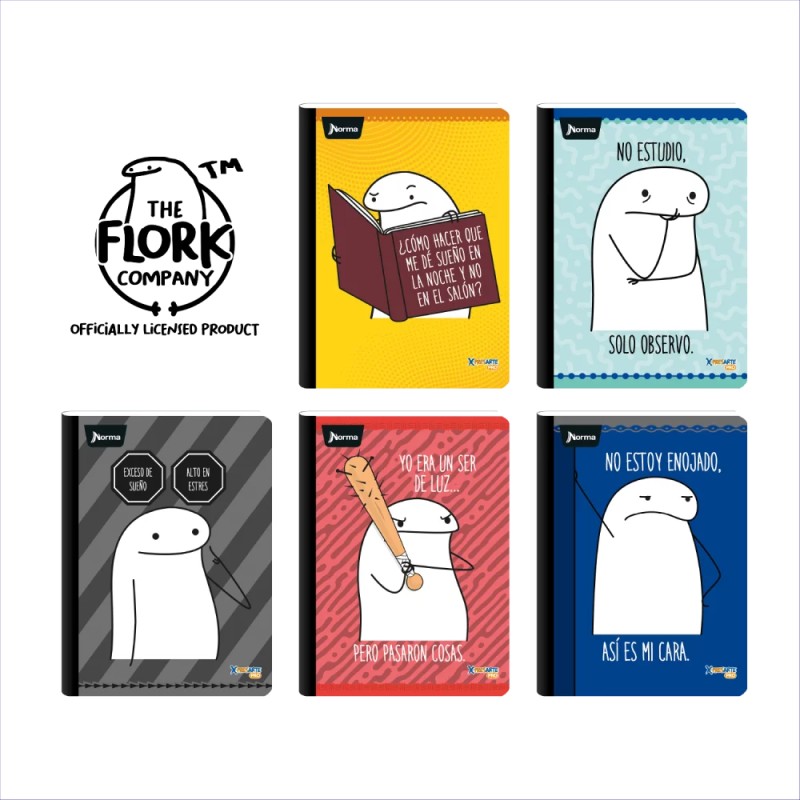 Cuaderno Cosido Memes Flork Norma 100 Hojas Cuadriculado – Stickers + Carátula Oficial