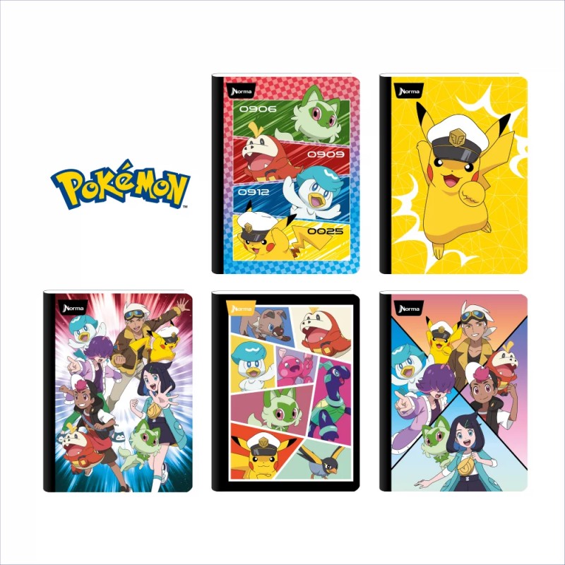 Cuaderno Cosido Pokémon Norma 100 Hojas Cuadriculado – Carátula Oficial + Stickers