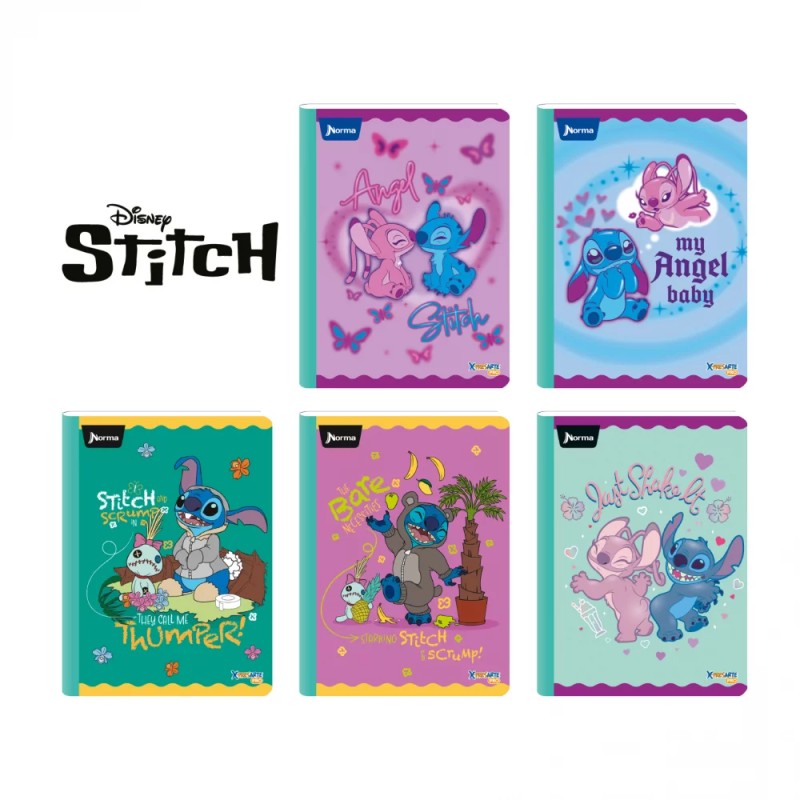 Cuaderno Cosido Stitch Norma 100 Hojas Cuadriculado – Stickers + Hojas Decoradas